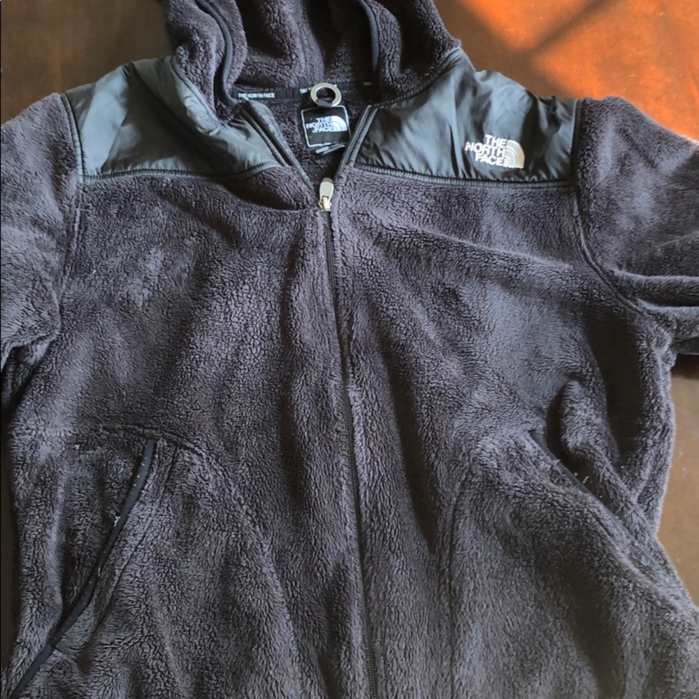 northface black furry fleece zip up
